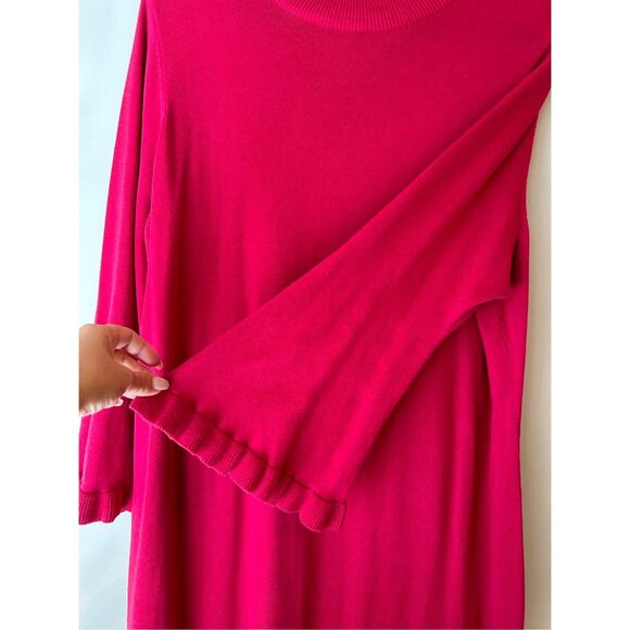 Isaac Mizrahi Midi Sweater Dress sz 1X Petite Ruffle Bell Sleeves fuchsia Holida - Picture 3 of 10